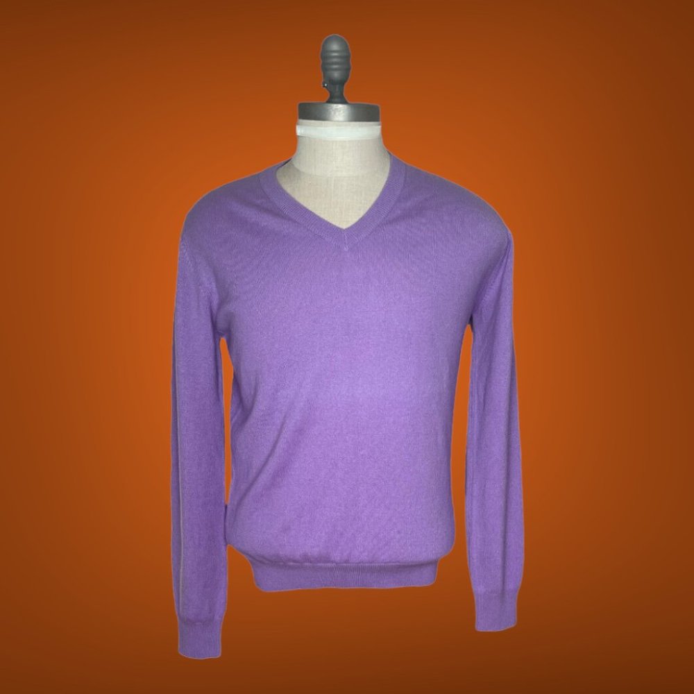 Hermes Long Sleeve 100% Cashmere Mens V-Neck Sweater EU Size M Mauve Color - Picture 10 of 10